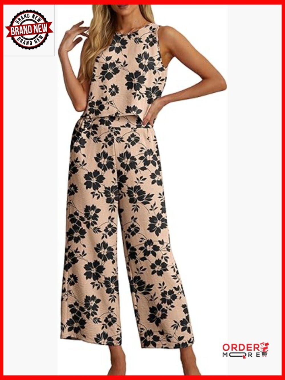 Women's 2 Piece Outfit Set Crop Top Wide Leg Pants Jumpsuit Sleeveless Summer